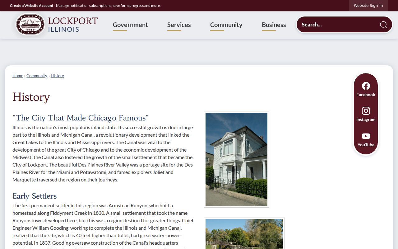 Official Lockport history source for Runyonstown and canal address research