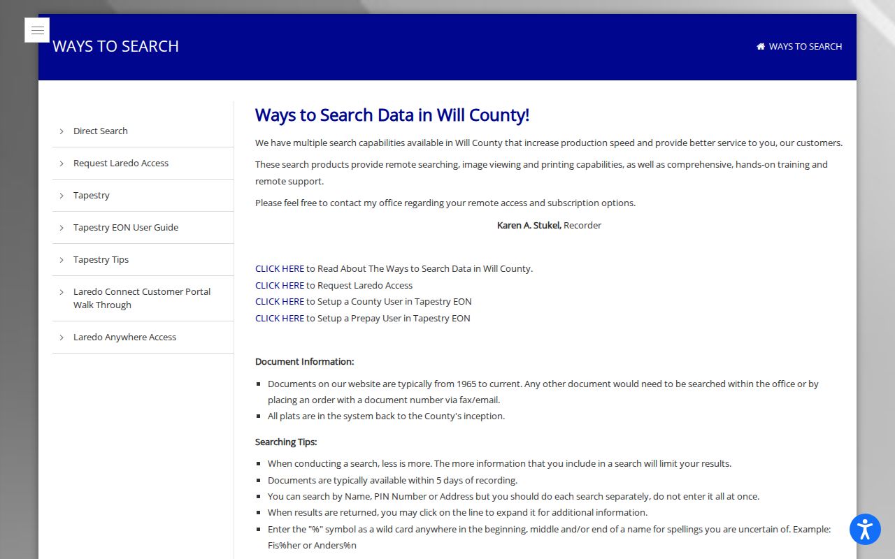 Will County Recorder search choices for tracing Lockport previous residents
