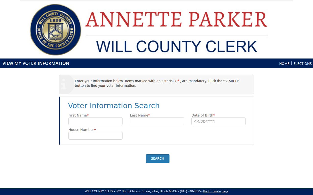 Will County ElectionLink fields for a Lockport resident search