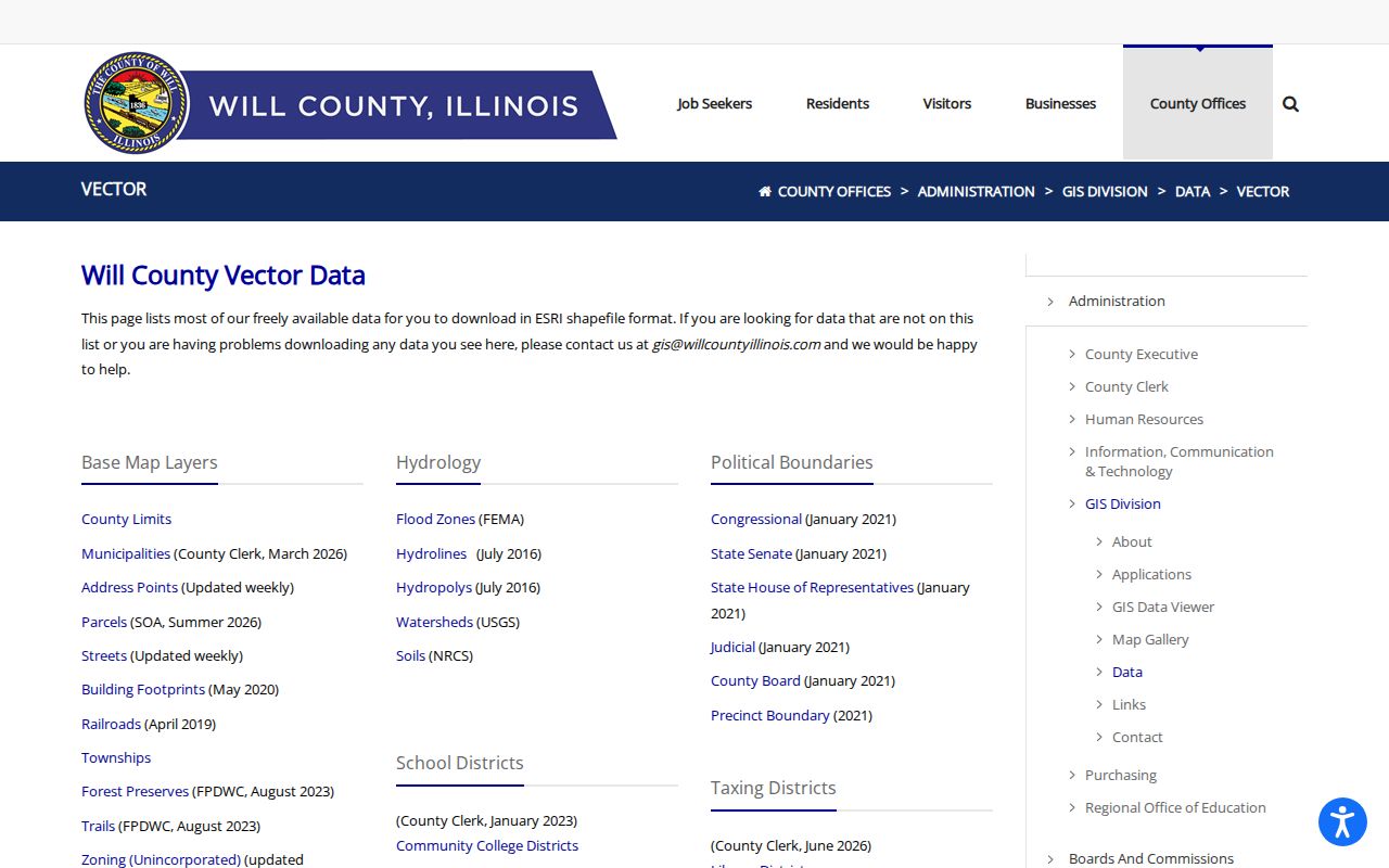 Will County address street parcel and boundary layer catalog for Lockport