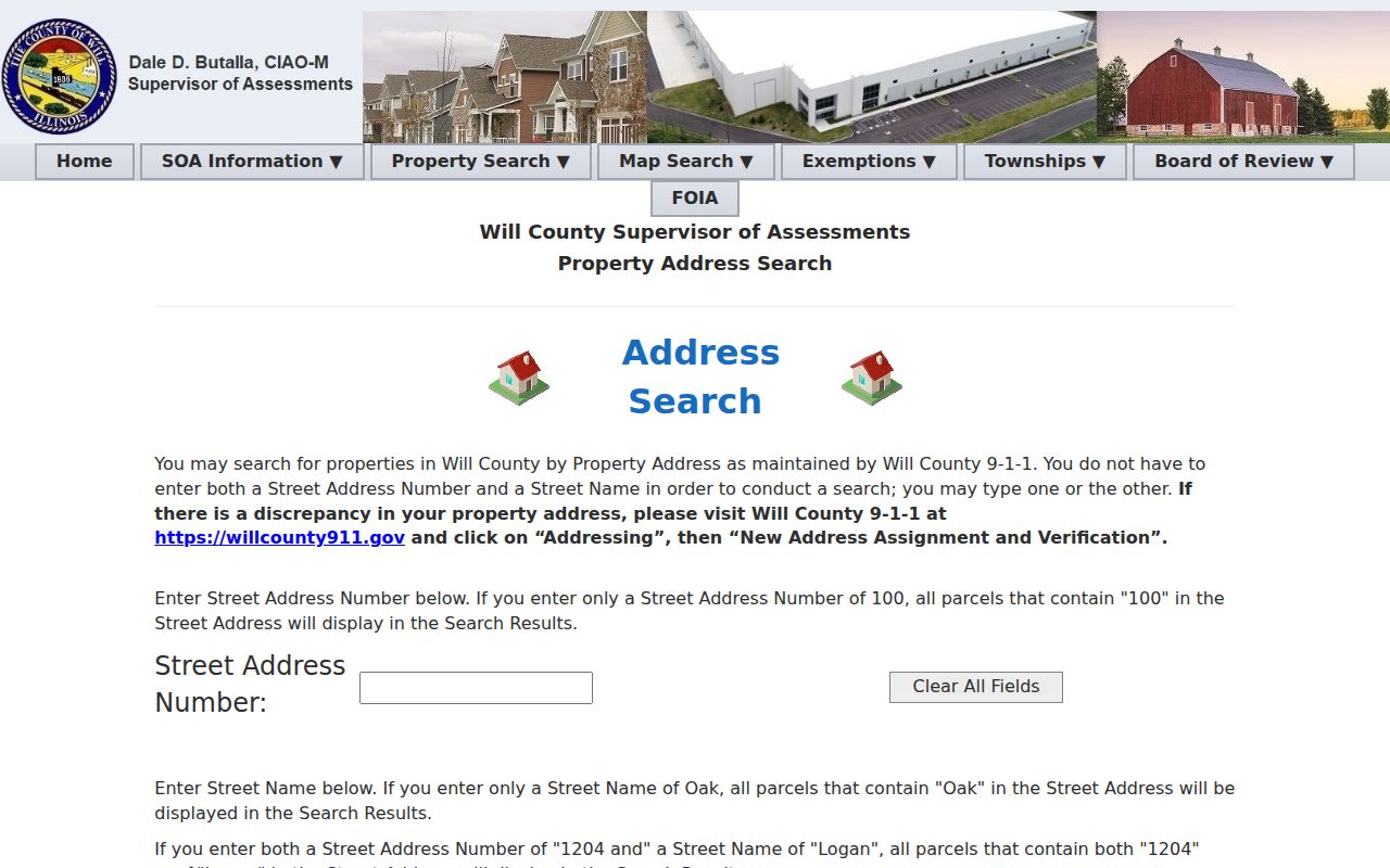Will County address search fields used for the Lockport street directory