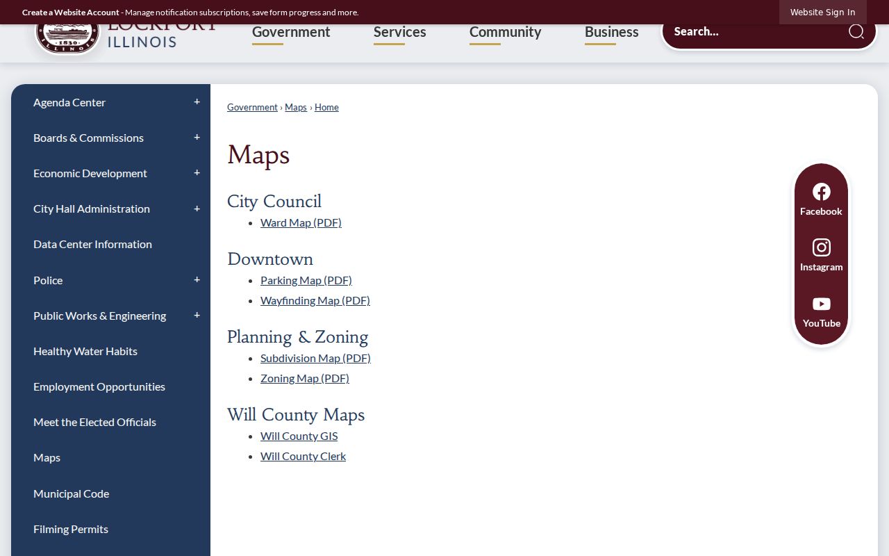 Official Lockport ward subdivision and zoning map links